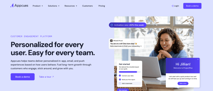 Appcues website hero image screenshot