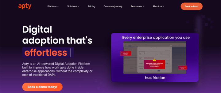 Apty website hero image screenshot