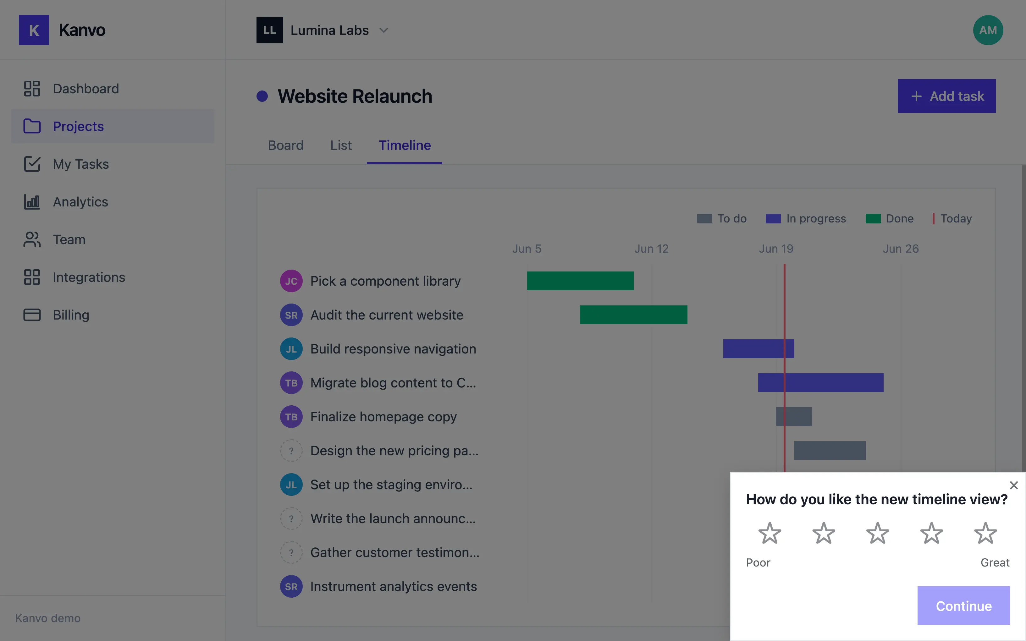 FlowNavi in-app survey on the demo app