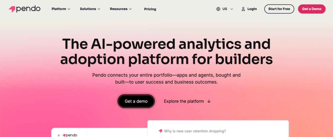 Pendo website hero image screenshot