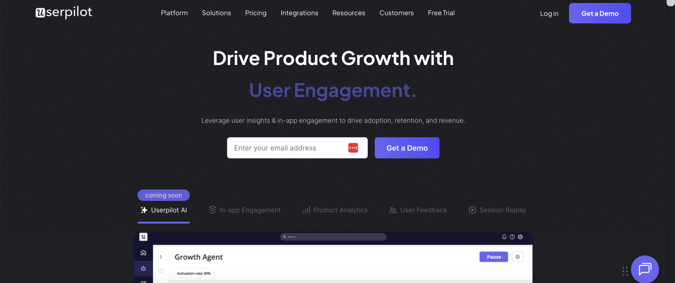 Userpilot website hero image screenshot