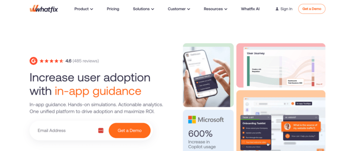 Whatfix website hero image screenshot
